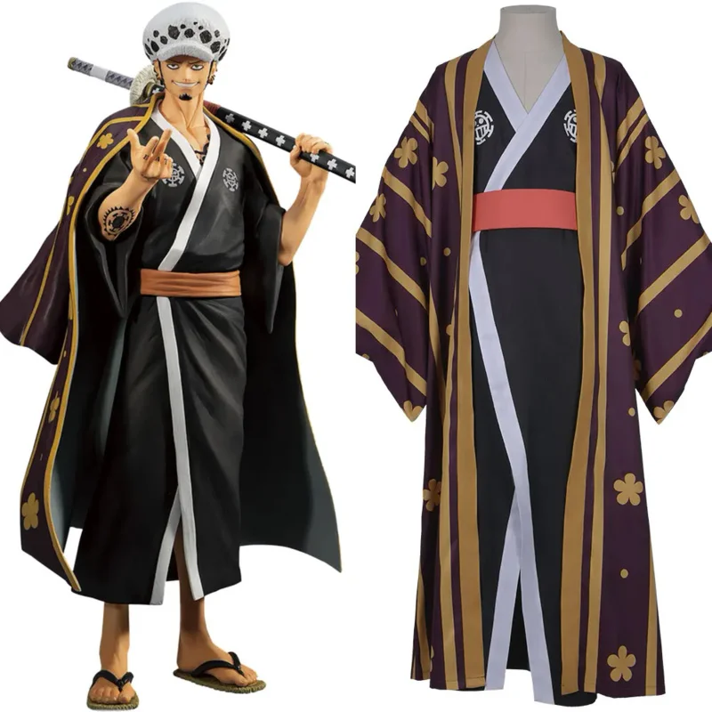 

One Piece Trafalgar Law/Trafalgar D Water Law Cosplay Costume Kimono Robe Full Outfit Halloween Carnival Costumes