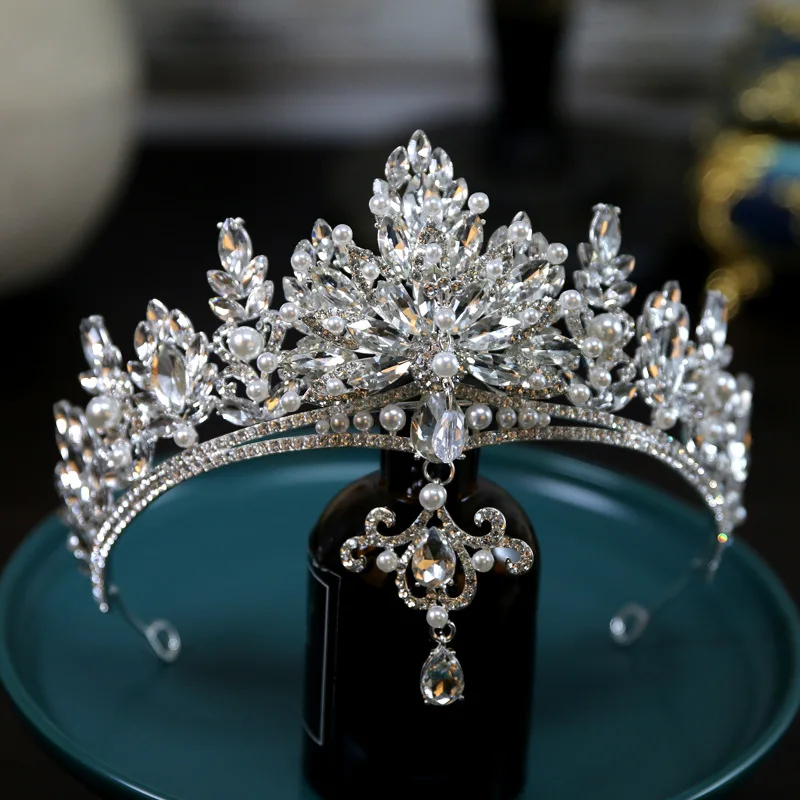 

New Arrival Silver Baroque Bridal Wedding Crowns Glitter Rhinestones Crystals Hair Accessories Luxurious Bridal Head Jewelry
