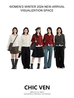 CHIC VEN Women Cardigan Casual Red  Round Neck Twisted Raccoon Hair Female Knitted Sweaters Ladies Jumpers Spring Autumn 2024 2