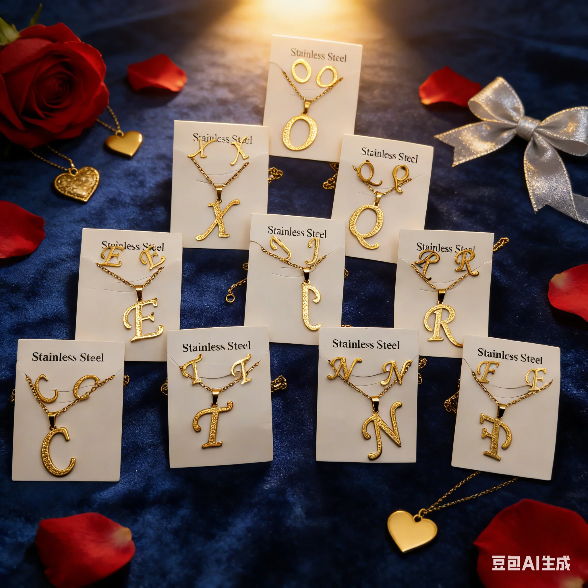 10 Pieces Mixed Random Stainless Steel 26 Letter Necklace and Earring Set, Women's Jewelry Gift, Mother's Day Valentine's Day Jewelry Gift 3
