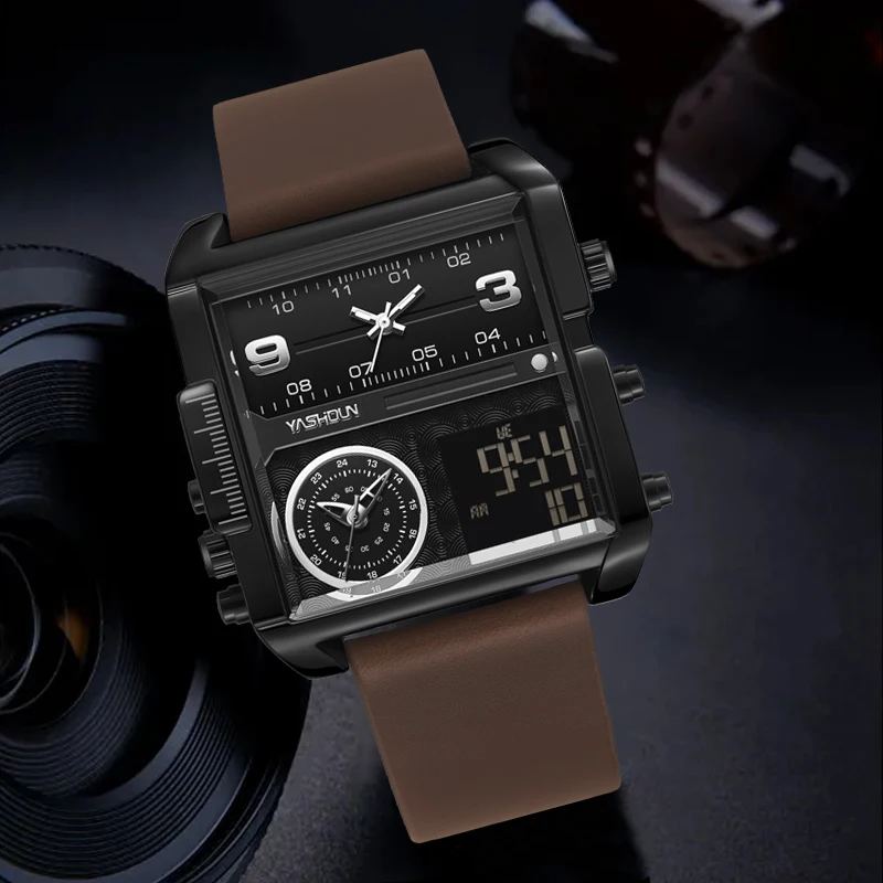 YASHIDUN brand watch multi-functional men's watch large dial men's leather foreign trade watches men wholesale