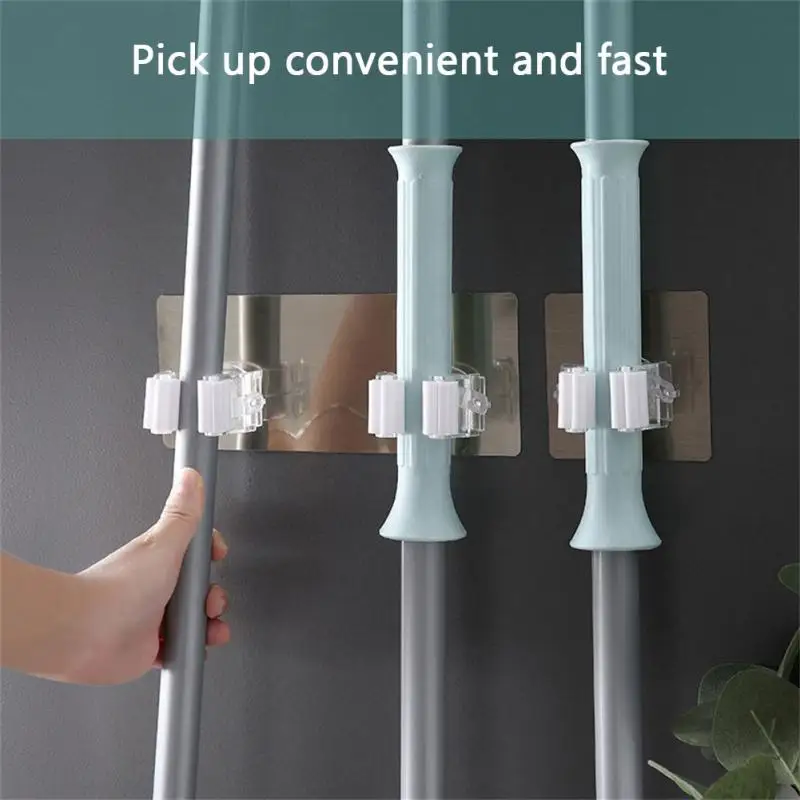 

1pcs Wall Mounted Mops Holder Multi-Purpose Hooks Self Adhesive Broom Hanger Hook Kitchen Bathroom Organizer Strong Wall Hooks