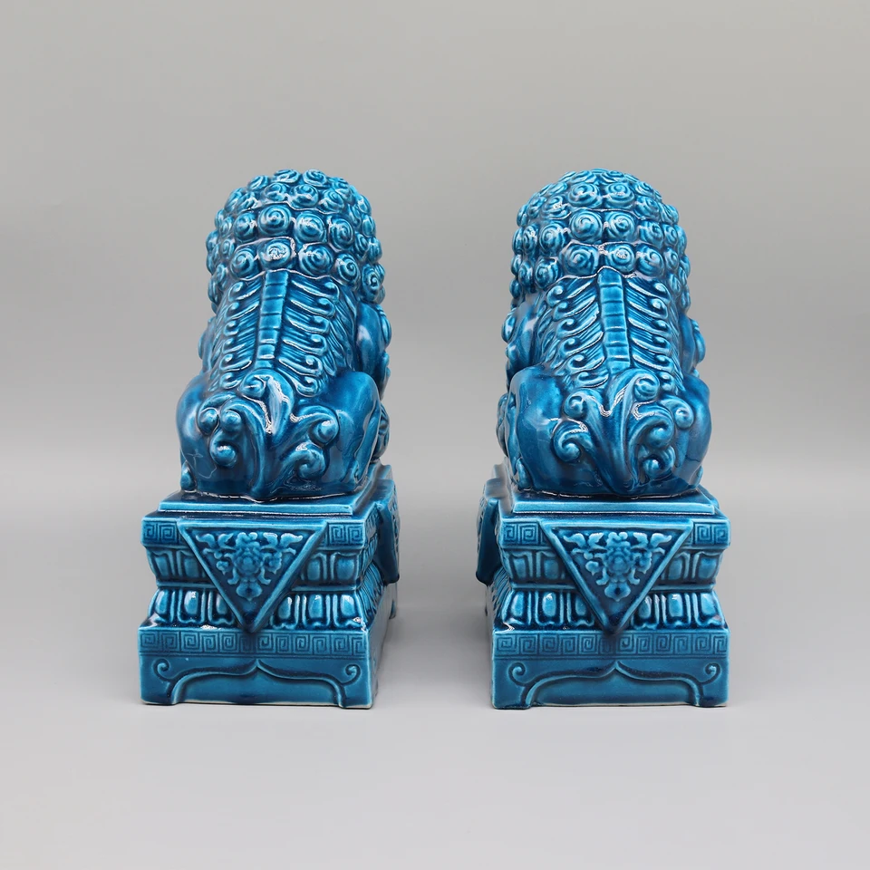 Coppia Di Cani Fu Foo In Ceramica – Leoni Guardiani Cinesi Per Feng Shui, 13x8x19 Cm, Protezione E Prosperità Per Casa E Ufficio