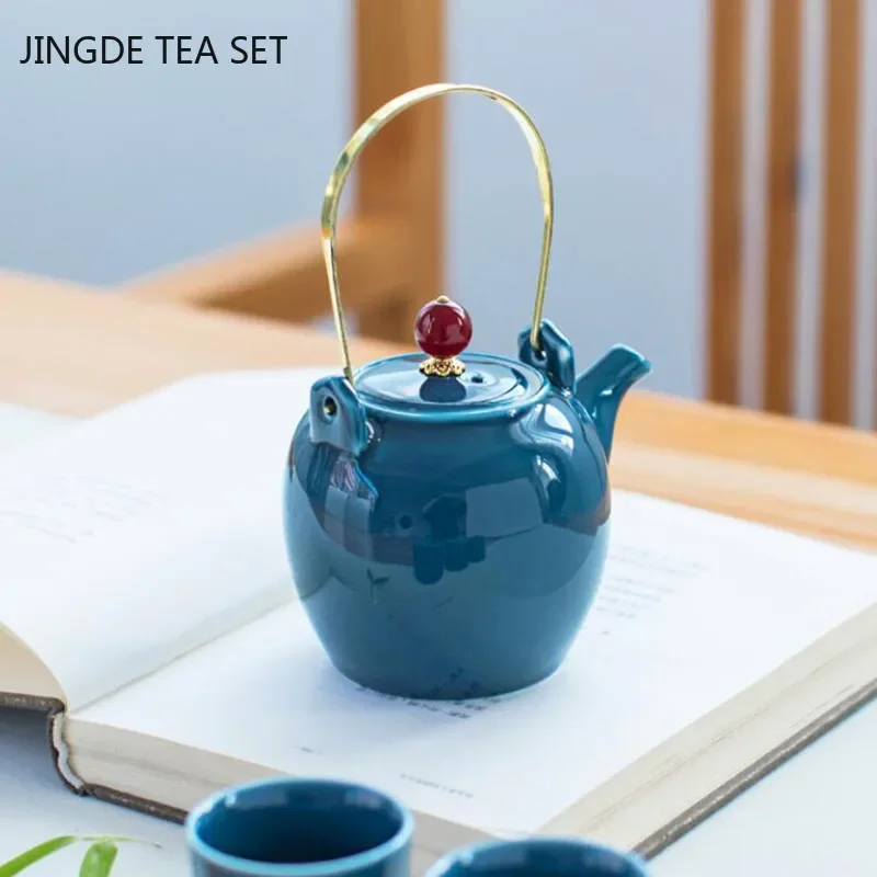 Japanese Color Tiliang Teapots Exquisite Handmade Ceramic Tea Set Kettle Household Celadon Filter Tea Pot Tea Ceremony Drinkware