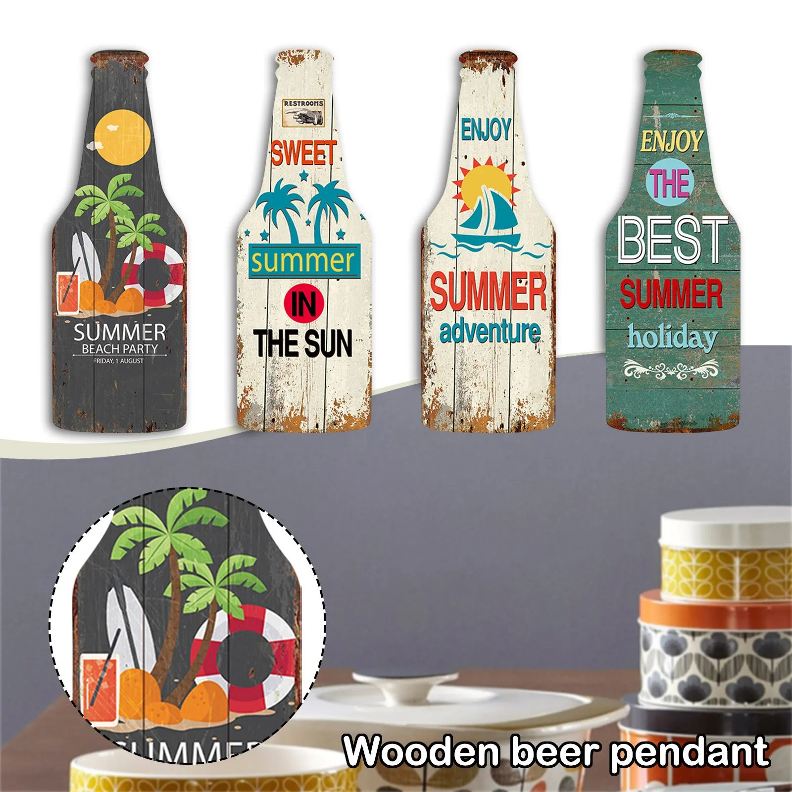 

Деревянная подвеска в виде бутылки пива, Настенный декор, праздничный бар, домашний декор в ретро стиле, винтажная деревянная печать, деревянная вывеска в пляжном стиле