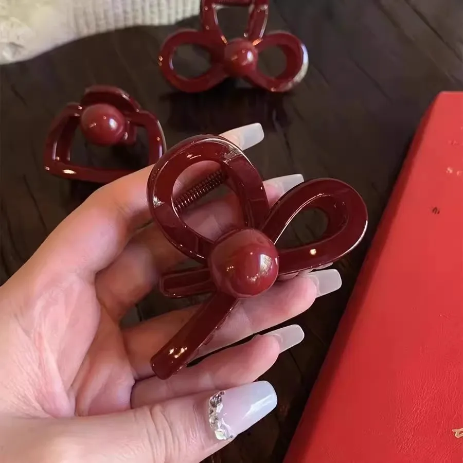 3PCS Burgundy Bow Hair Claw Set, Hair Clamps, Stylish Daily Hair Accessories, Secure Hold Updo Hair Decor