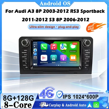 Android 16 Autoradio Multimediale GPS Wireless Carplay GPS RDS per Audi A3 8P 2003-2012 RS3 Sportback 2011-2012 S3 8P 2006-2012