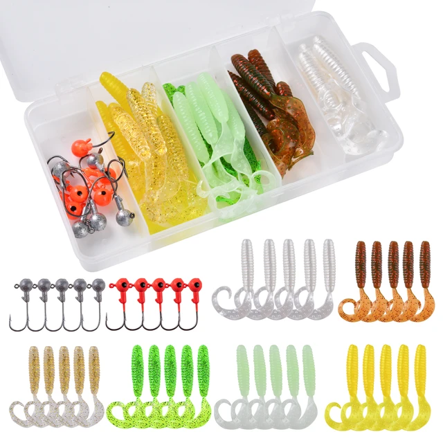 40pcs Soft Fishing Lure Kit Jig Head Hook Bait with Tackle Box (Style C)