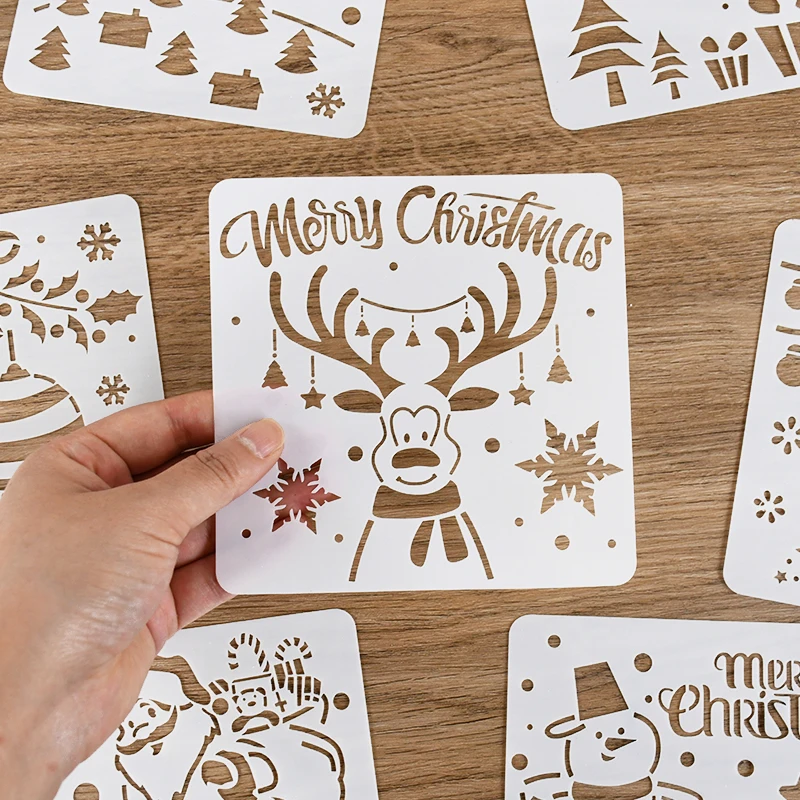 Christmas Drawing Stencils Embossing Paper Card Scrapbooking Stamp Album Decoration New Year DIY Wall Window Decor Kids Painting