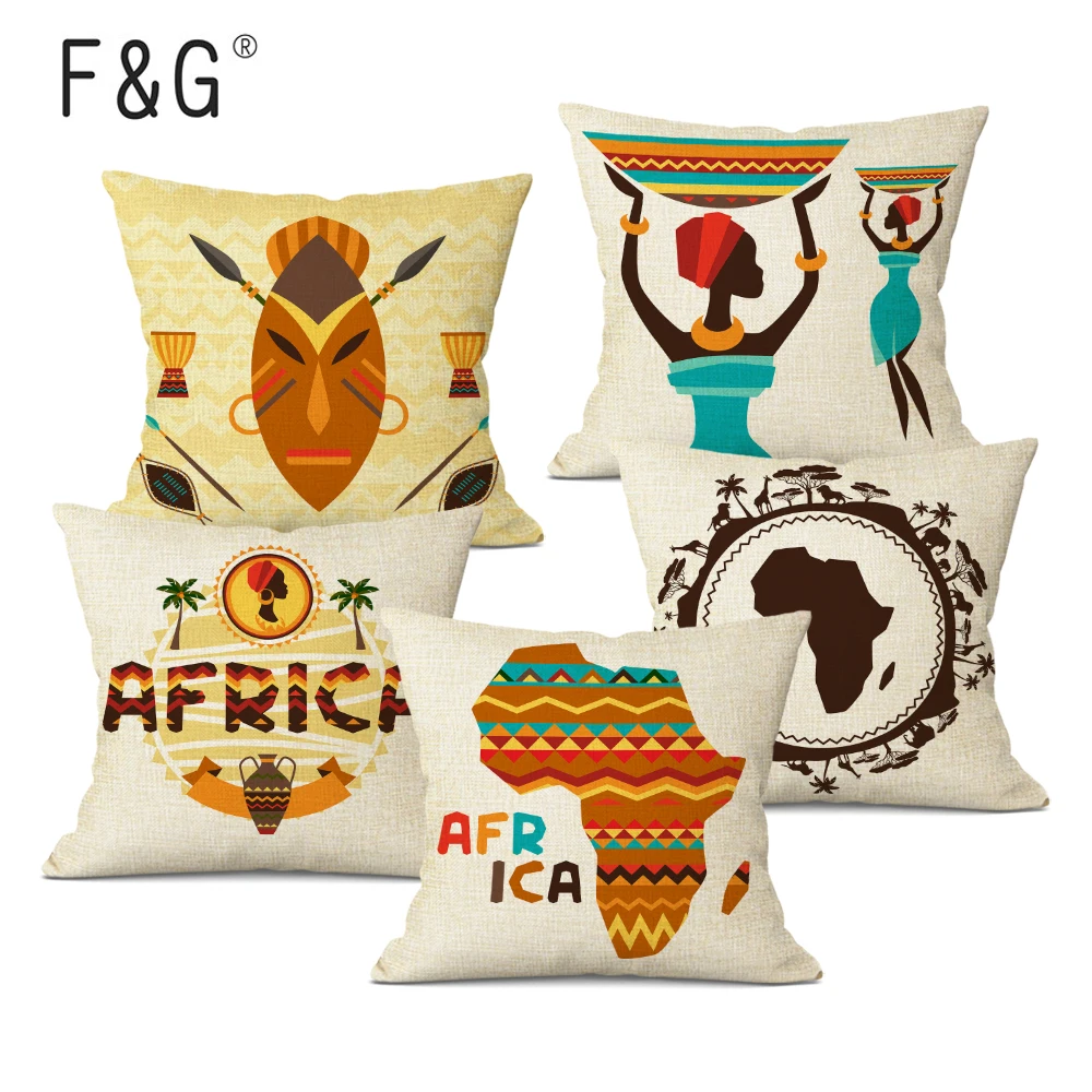 

African Style Cushion Cover Linen Cartoon Animal African Ethnic Custom Patterns Printed Home Sofa Decoration Pillow Case