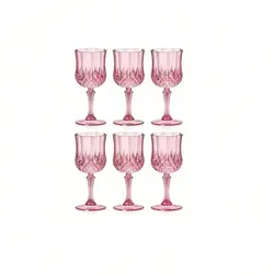 Retro - Style Pink Plastic Wine Glasses - Elegant Set for Weddings, Events, and Parties (6 or 12 Pieces) (6Pcs)