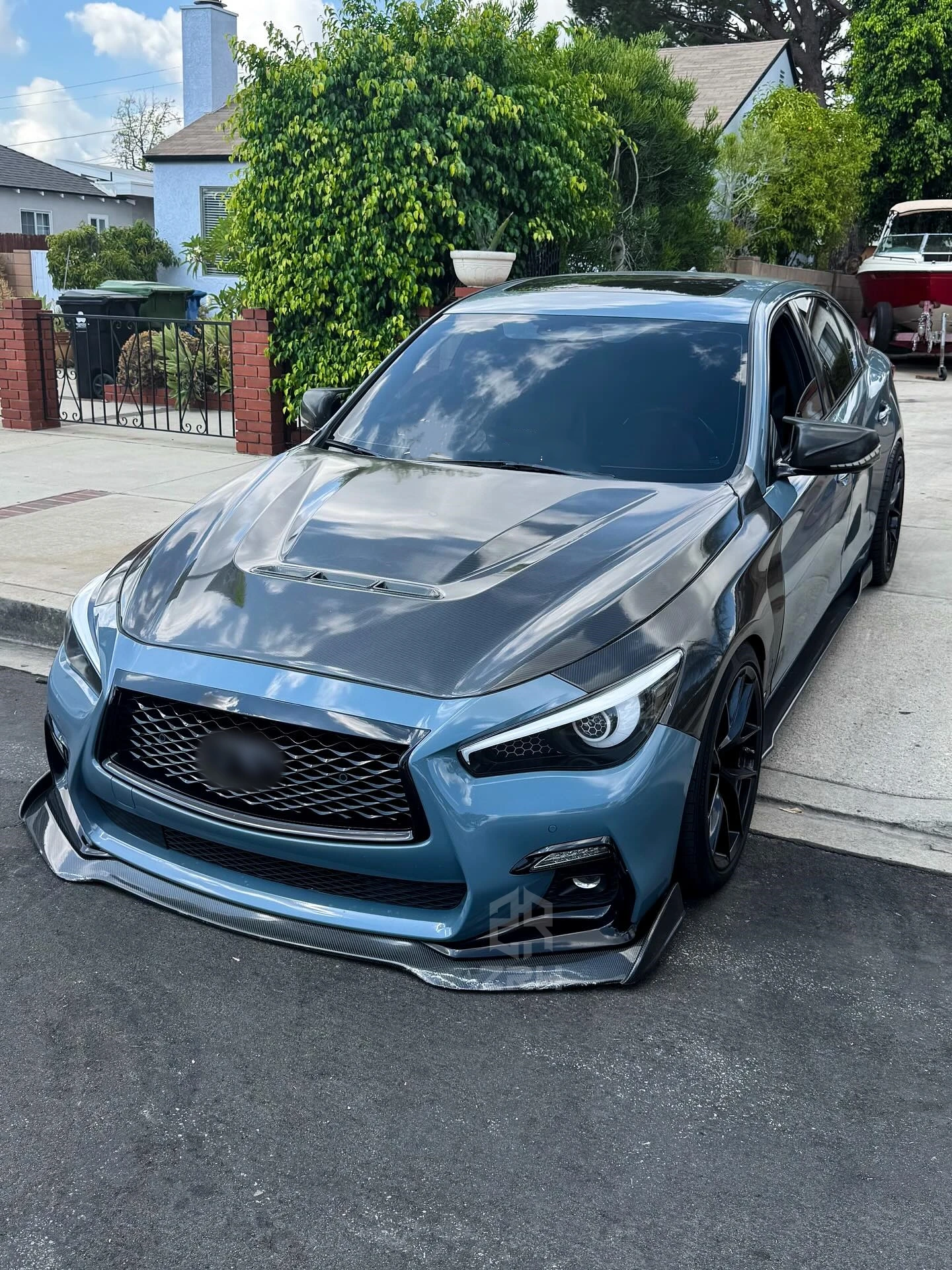 인피니티 Q50 Q50S 레드 스포츠 2018+용 Q50 카본 파이버 프론트 친 립 스포일러 고품질 카본 파이버 프론트 범퍼 스플리터