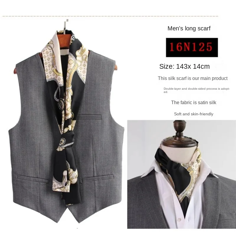 Business Scarf Imitated Silk Men's Long Double-sided Autumn Winter