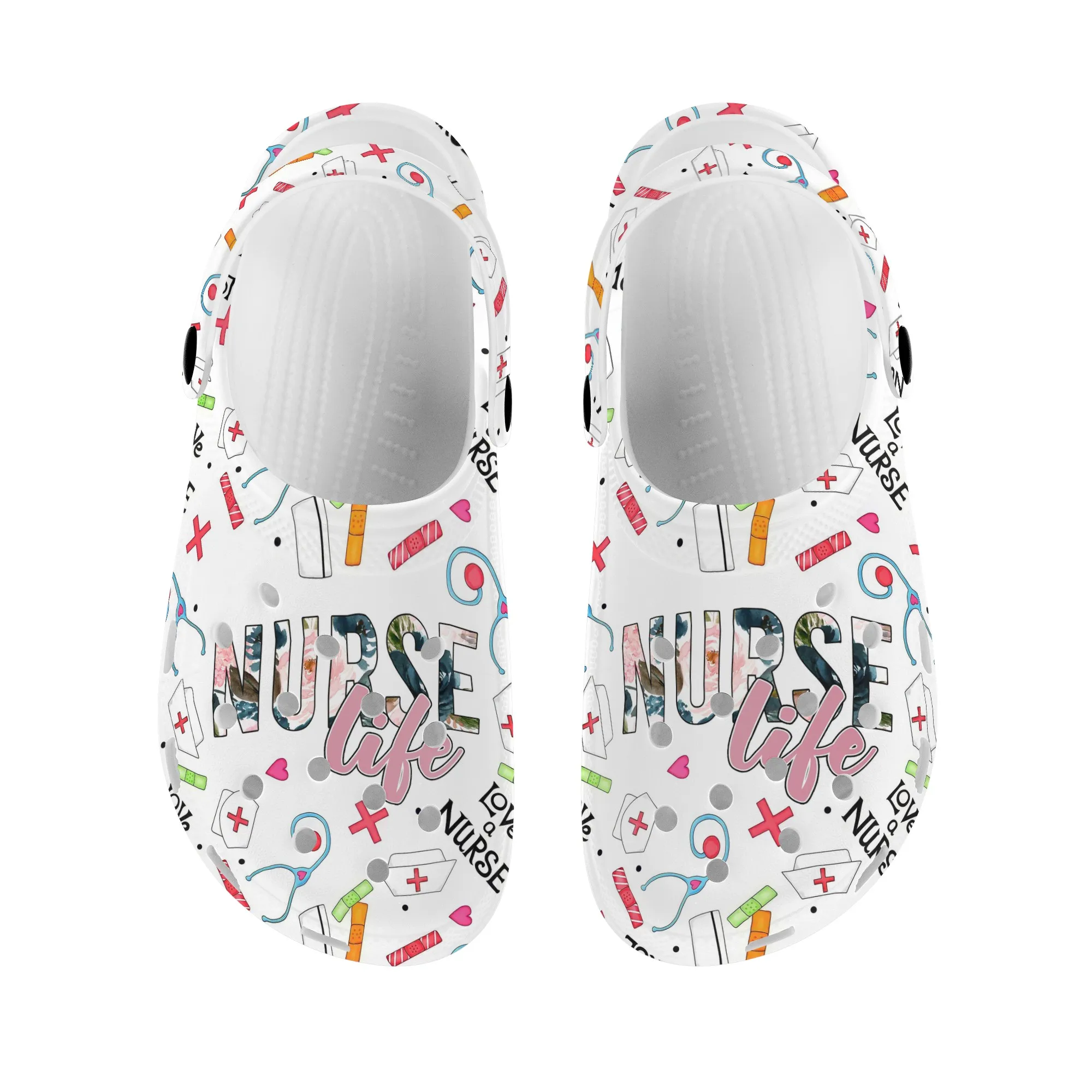 Fashion Medical Equipment Printed Nursing Shoes Summer Non-slip Breathable Nurse Slippers Soft Sole Casual Flat Sandals Slides