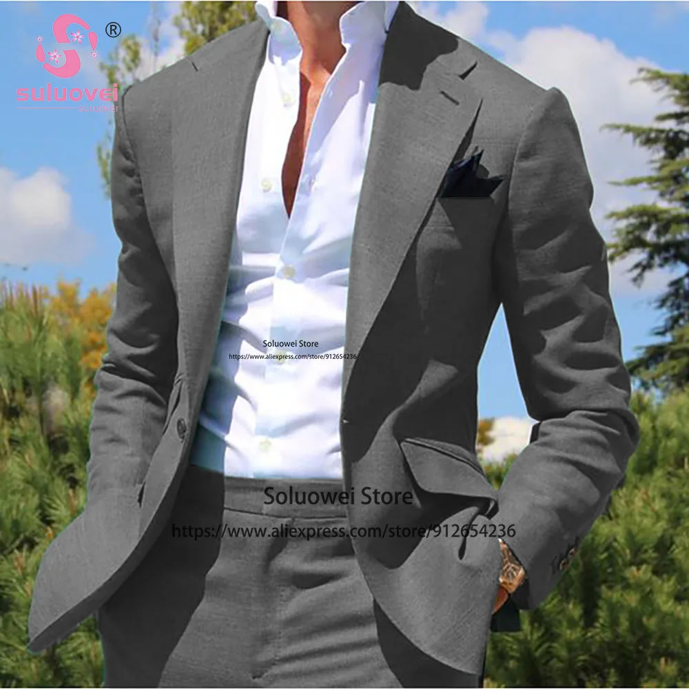 

Summer Fashion Slim Fit Suit For Men Custom Made 2 Piece Jacket Pants Set Groom Wedding Dinner Tuxedo Costume Homme Pour Mariage