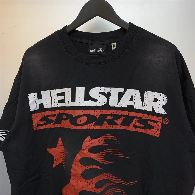 

24ss Pure Cotton HELLSTAR Sports T Shirts For Men Women 1:1 High Quality Washed Black Oversized T Shirt