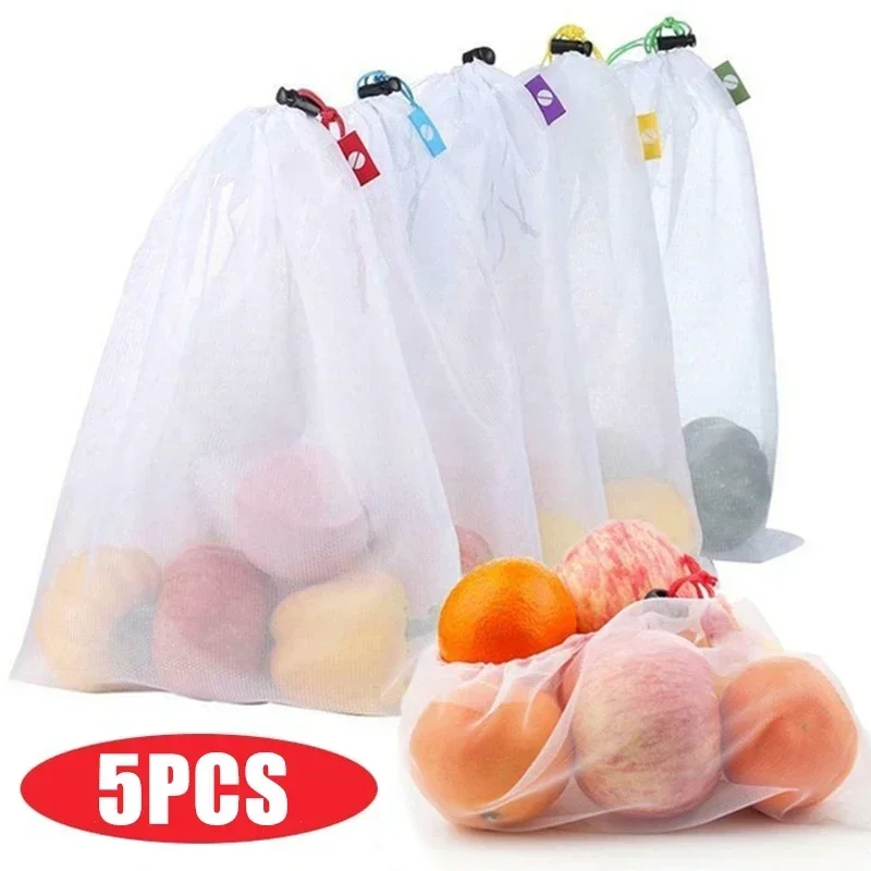 5PcsReusableFruitVegetableStorageBagsWashableKitchenFood