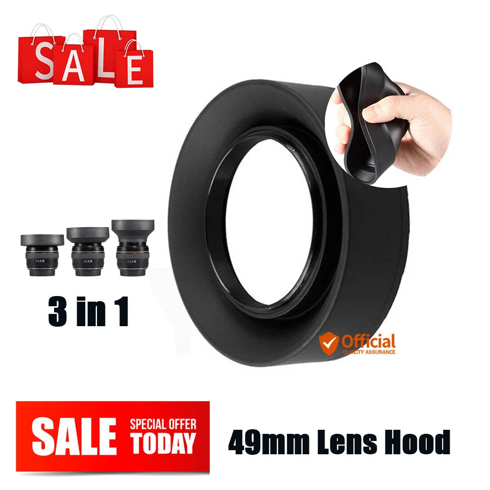 Paraluce Pieghevole In Gomma Pieghevole A 3 Stadi Da 49Mm Per Sony Nikon Fuji Olympus Canon Eos M M1 M2 M3 M5 M6 M10 Ef-M 15-45Mm F/3.5