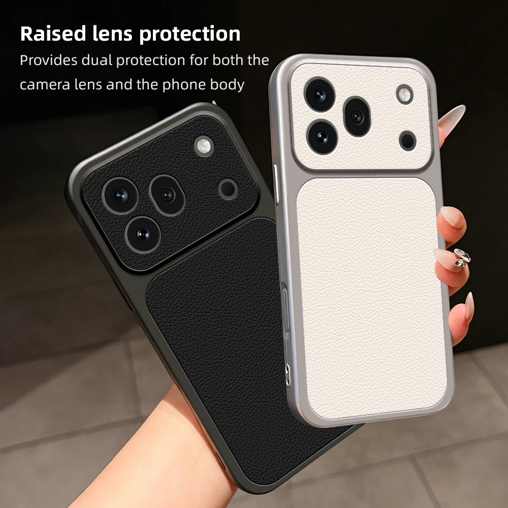 Luxury Leather Texture Shockproof Hybrid Case - Premium Camera Protection Matte Cover