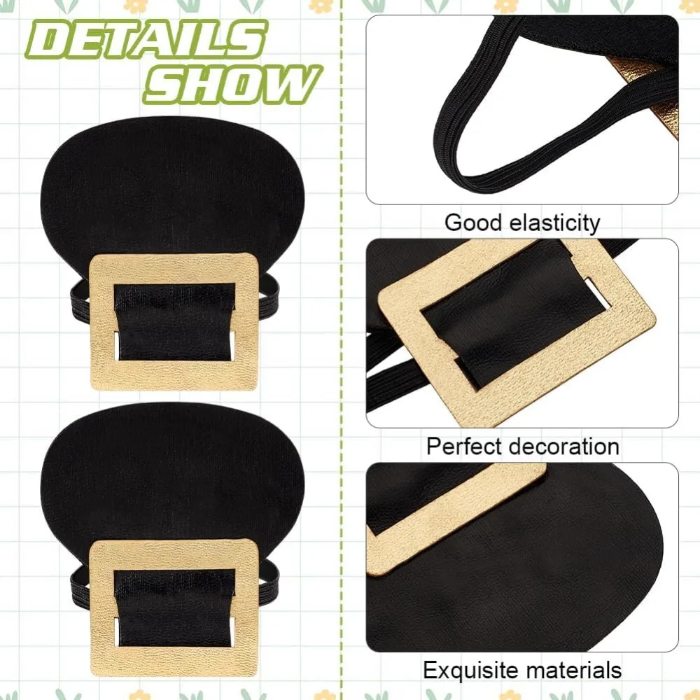 2 Pairs Colonial Shoe Buckle Accessories Black & Gold Shoe Buckles Colonial Covers PU Leather Buckles
