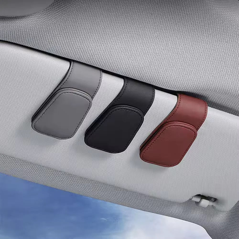 AUCELI Porta Occhiali Da Sole Per Auto - Supporto Da Visiera In Pelle Microfibra, Universale Per Occhiali E Biglietti, Accessorio Interno Rosa - 4