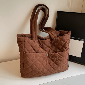 Borsa tote per libri da donna casual di grande capacità Borse a tracolla da donna per pendolari con rombo moda Borse femminili trapuntate in tinta unita
