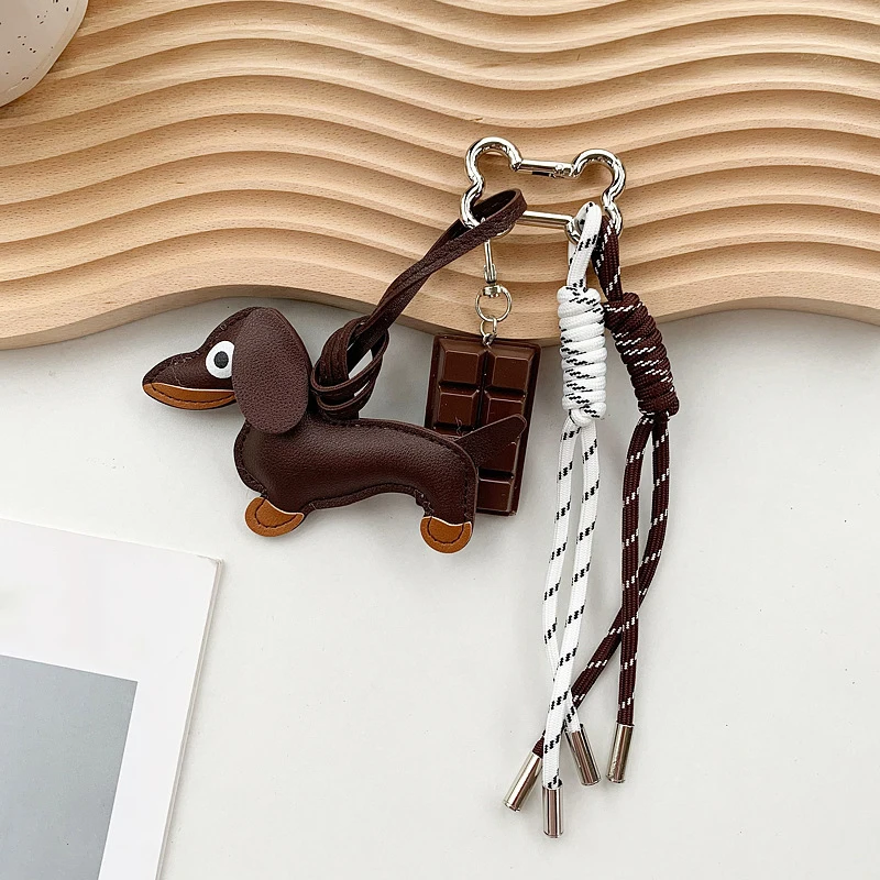 PU Leather Creative Sausage Dog Pendant Wind Bag Charm Car Keychain Decorative Hanger Cute Animal Gift