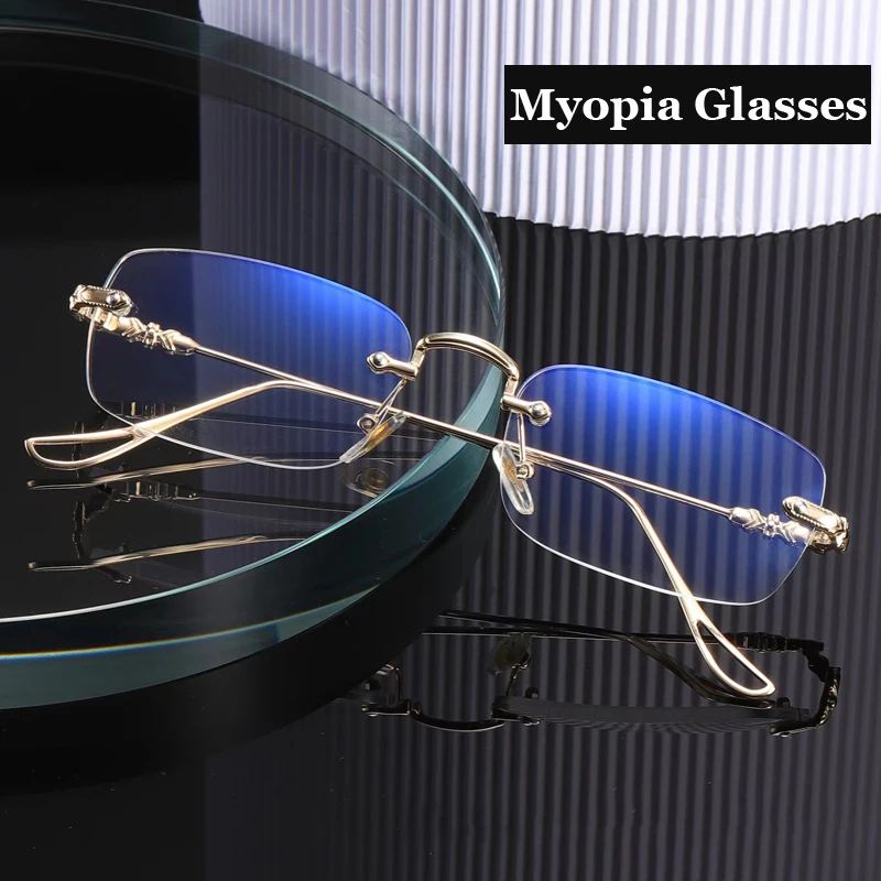 

Очки для близорукости для мужчин и женщин, без оправы, прозрачные линзы с алмазной огранкой, с защитой от синего света, с диоптриями