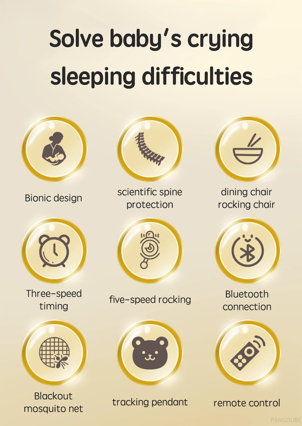 PANGDUBE Baby Electric Rocker Swing 5-Speed Auto Bluetooth Cradle Portable Foldable Baby Hammock Lounger Multifunctional Cradle S4117980646c34d318e44391bed27fc8ei