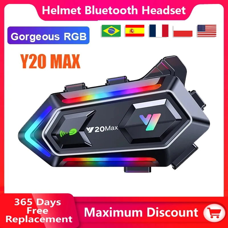 Y20 MAX Motorcycle Helmet Bluetooth Headset Intercom With Mixing - View #4