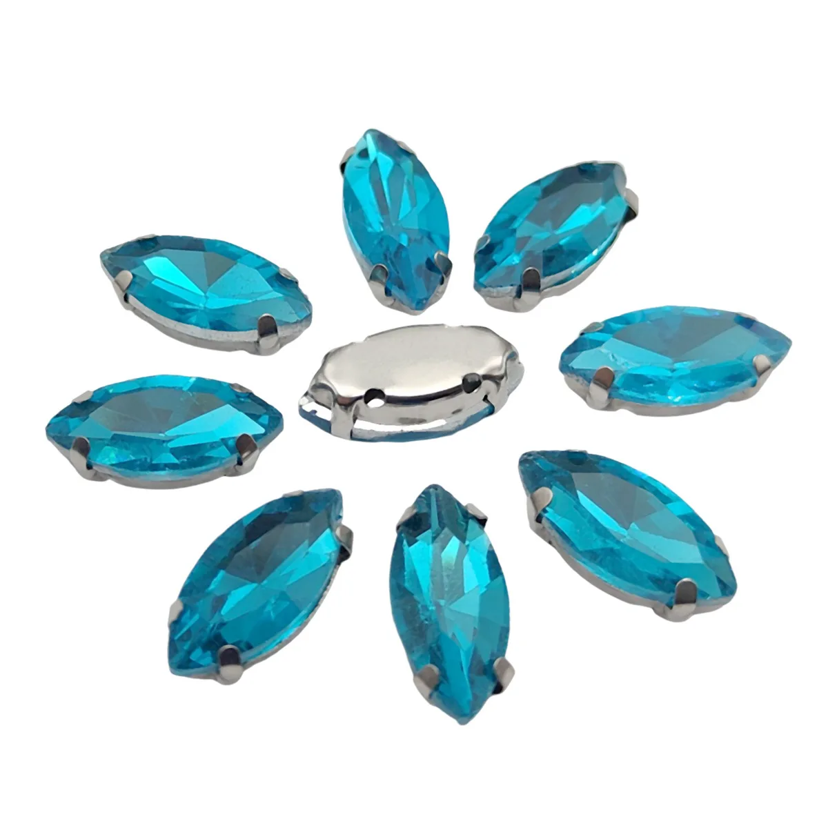 Elegant Marquise Sew-On Rhinestone Crystals with Silver Metal Base