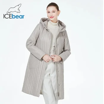 ICEbear 2023 여성용 긴 재킷, 우아한 슬림 패딩 코트, 얇은 코튼 퀼팅 재킷, 벨트 포함, 용수철/가을, GWC3678I