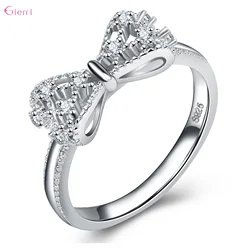 Sterling Silver Bowknot Cubic Zirconia Ring for Women - Fashionable Wedding and Engagement Jewelry