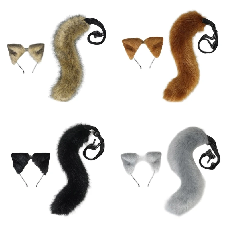 

Animal Cosplays Costumes Fauxs Furs Cats Foxes Wolf Fuzzy Tail Ears Headbands for Halloween Party Costume Accessories