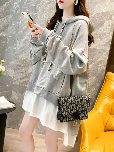 하라주쿠 패치워크 레저 맨투맨 후드티 여성용, 블랙 글자 프린트, 세련된 하이 스트리트 스타일, 얼짱 스타일, 여성 스웨터 4