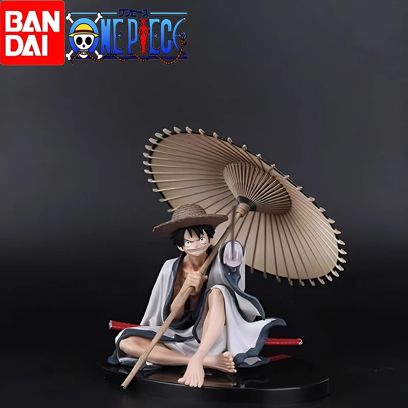 

13cm Bandai One Piece Luffy Samurai Sword Model Sitting position Anime figure Car Decoration doll Children's Toy Collection Gift