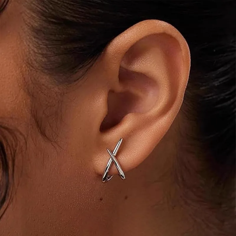LATS Trendy Gold Color Cross Stud Earrings for Women