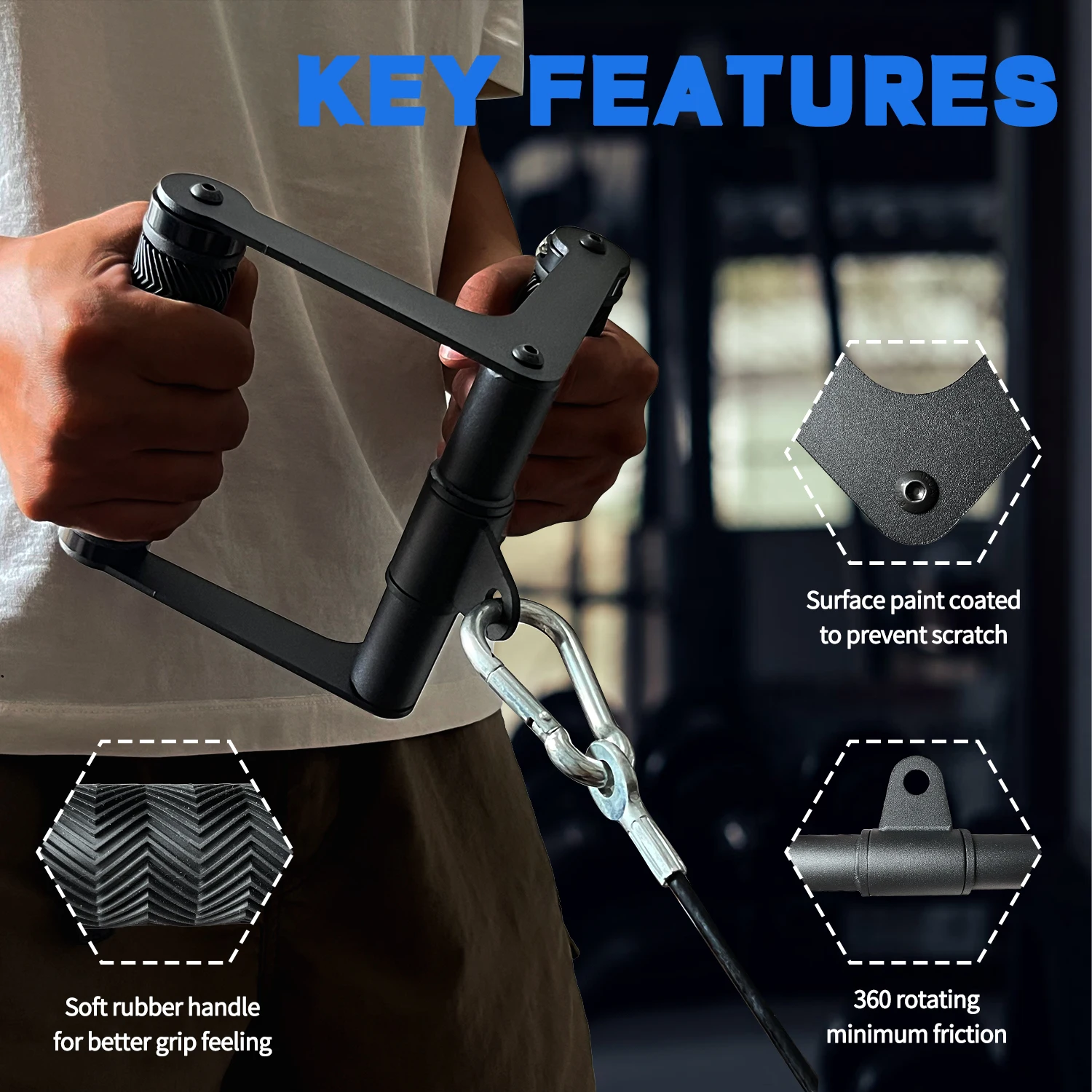 Fitness Workout Handle Double D 360 Rotataing Cable Row Attachment for Cable Machine Soft Rubber Gym LAT Pulldown Close Grip