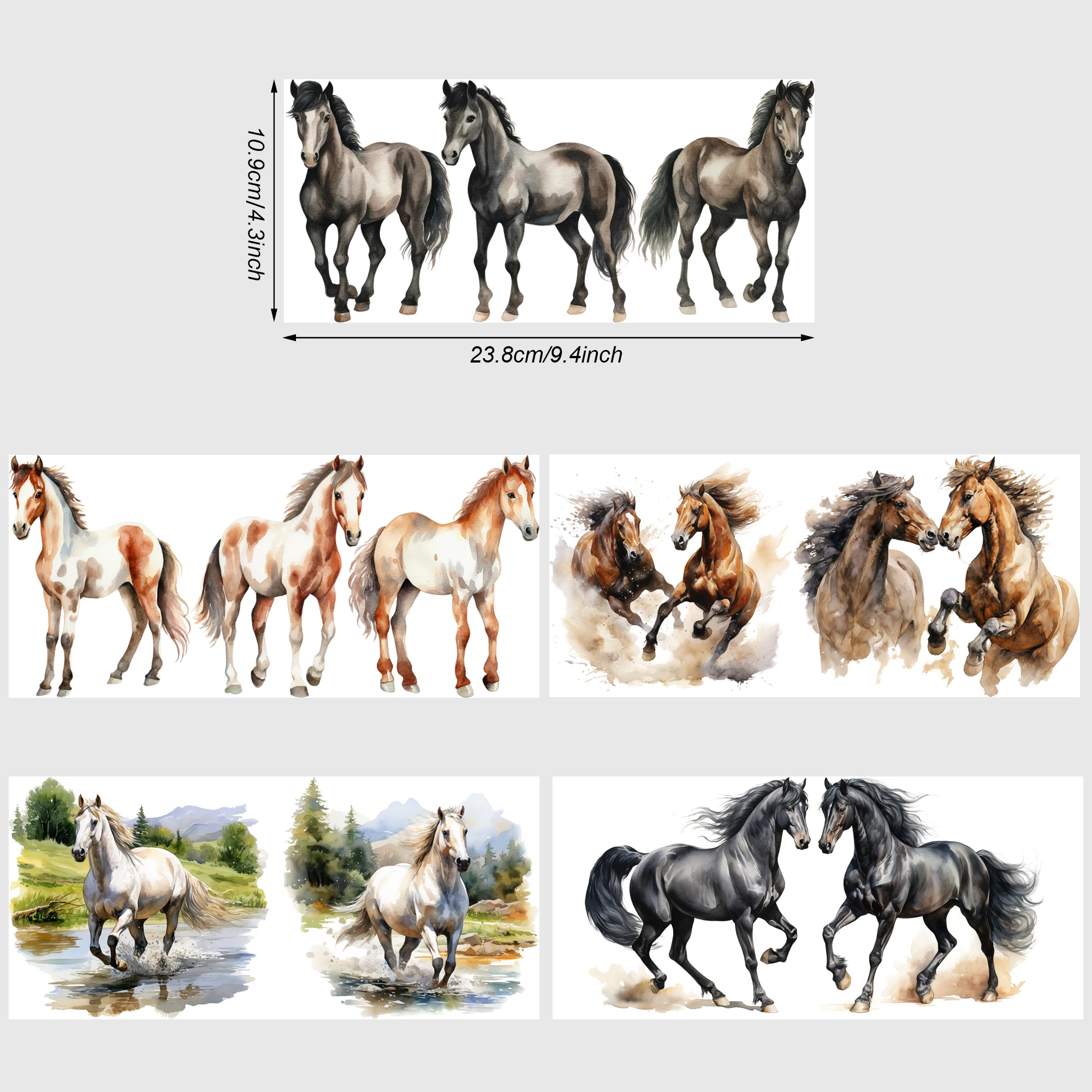 5 Sheets horse UV DTF Cup Stickers for Glass DTF Transfer Stickers Waterproof Friction Transfers for 16oz Glass Mugs Crafts 3d stickers 3d wall stickers uv dtf wrap transfer