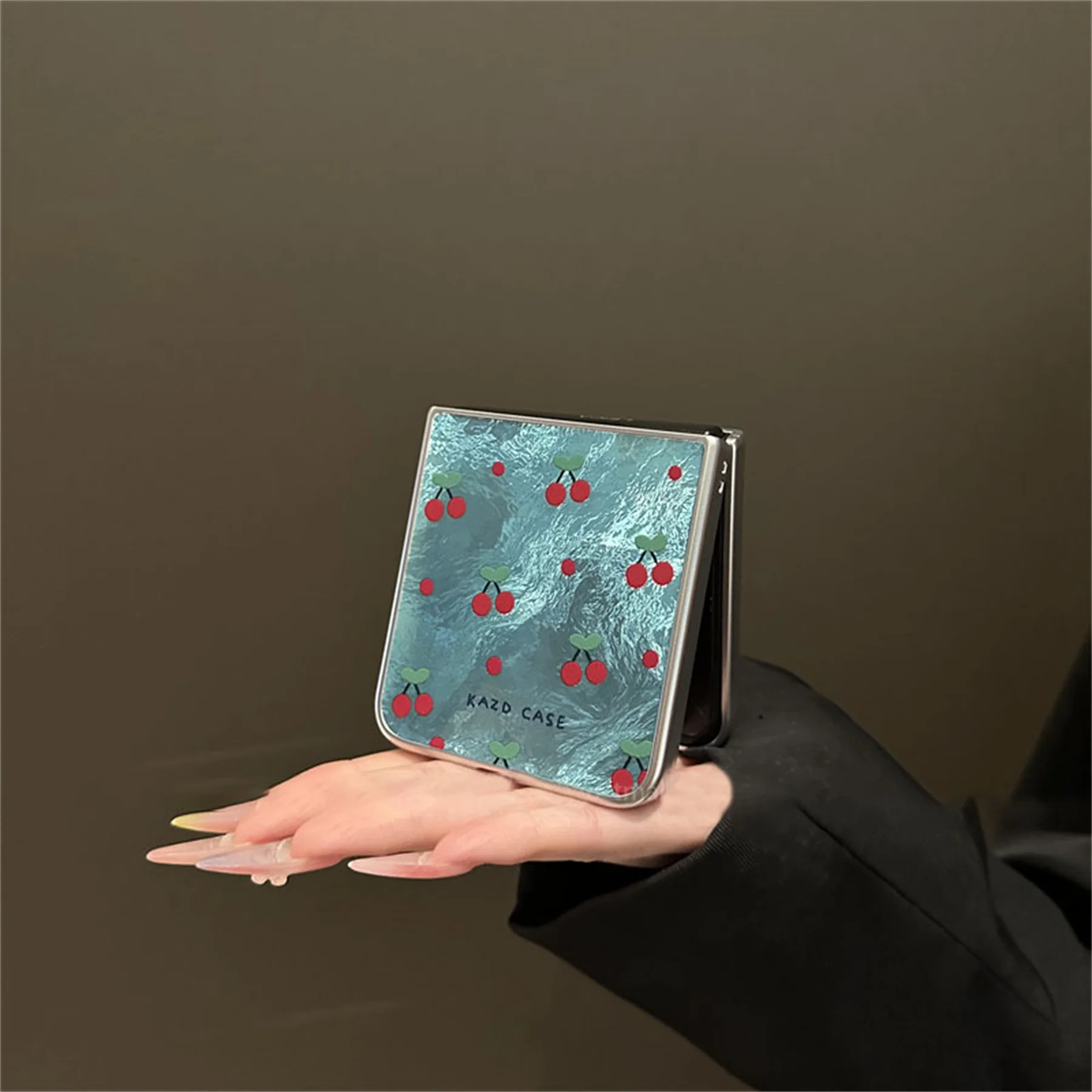 Charming Cherry Glacial Pattern Phone Case with Cherry Pendant Accessory