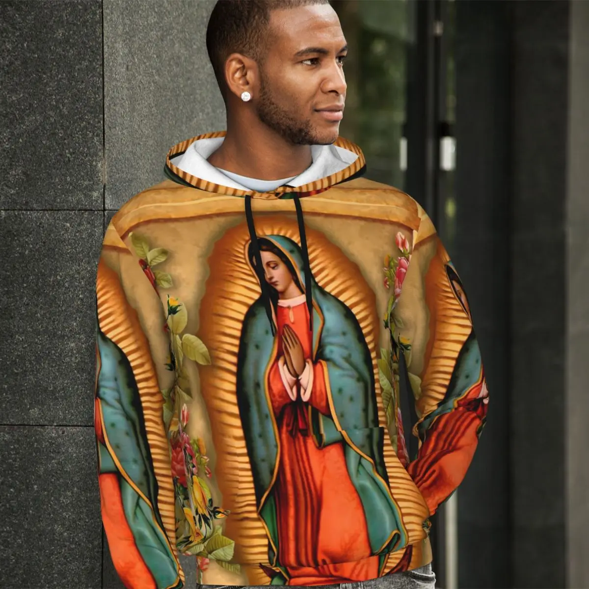 

Virgin Mary Floral Loose Hoodies Unisex Santa Maria Street Wear Hoodie Winter y2k Cool Pattern Hooded Shirt Plus Size 3XL 4XL