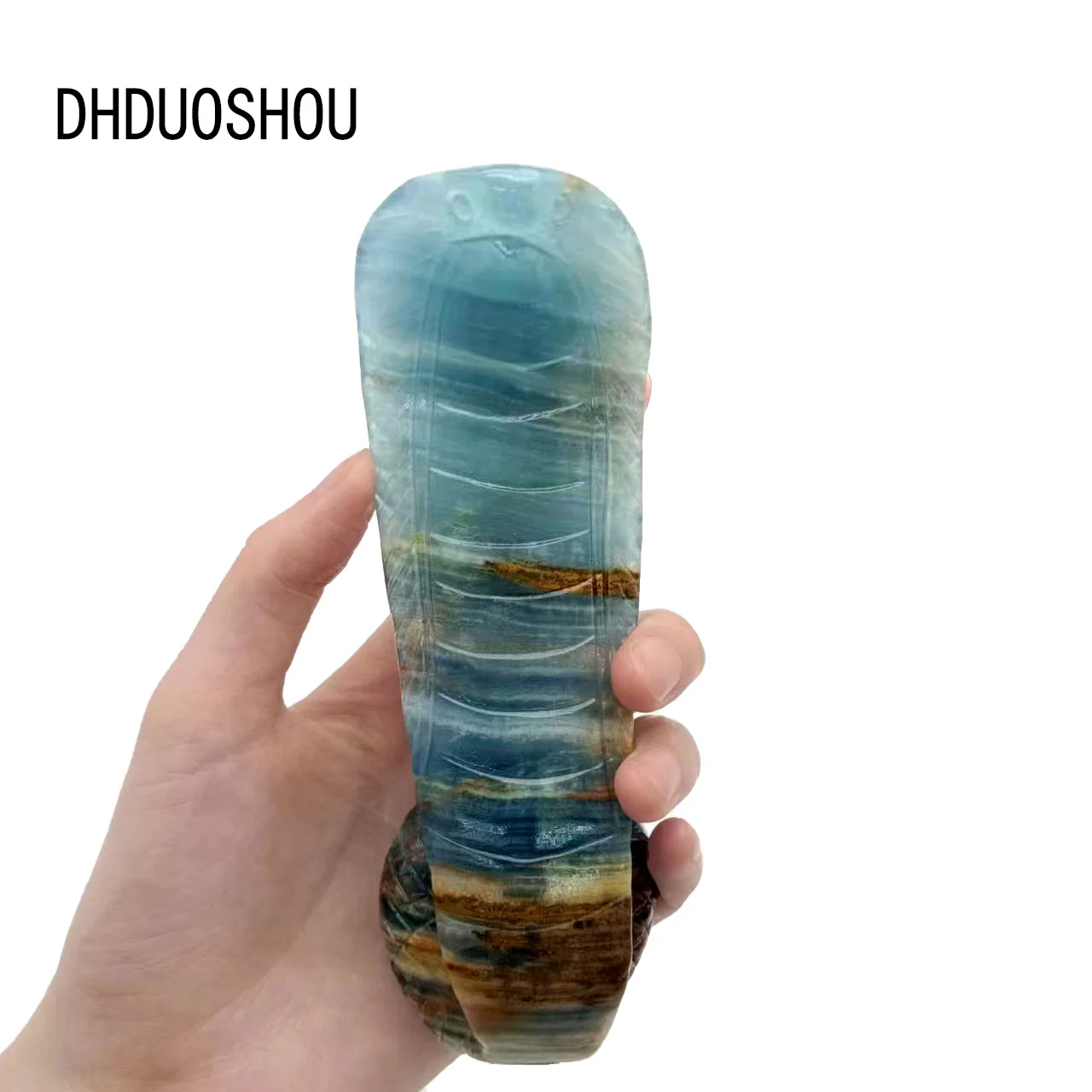

Customization Crystal Hand Carved Gemstone Blue Onyx Snake Fine Art Sculpture Ophidian Shape Statue Gift Healing For Home Decor