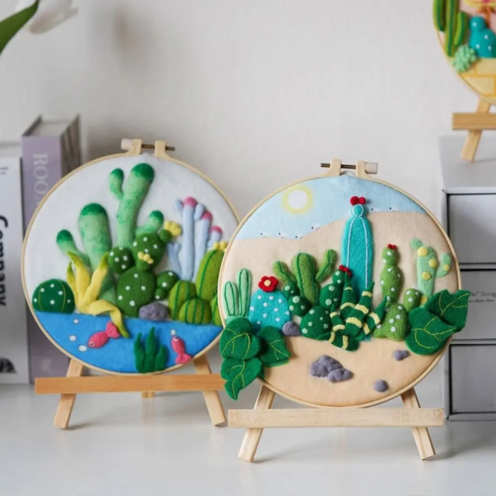 20x20cm DIY Wool Embroidery Frame Painting Kits With Frame Needle Felt Painting Flowers Picture