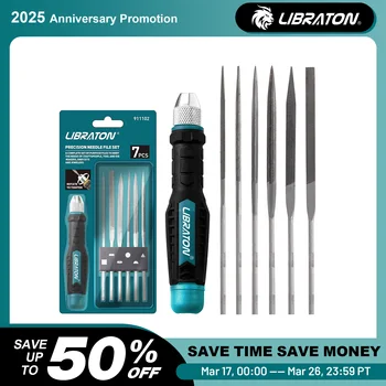 Libraton 6Pcs Needle File Set Interchangeable, Small Files, Mini Files, Wood Files, Metal Files Set, Steel Files with Handle