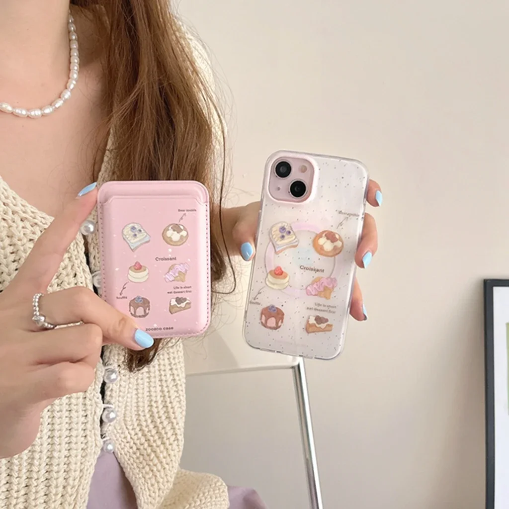 Ins Pink Splash-ink Cake Dessert Series Magnetic Card Pocket