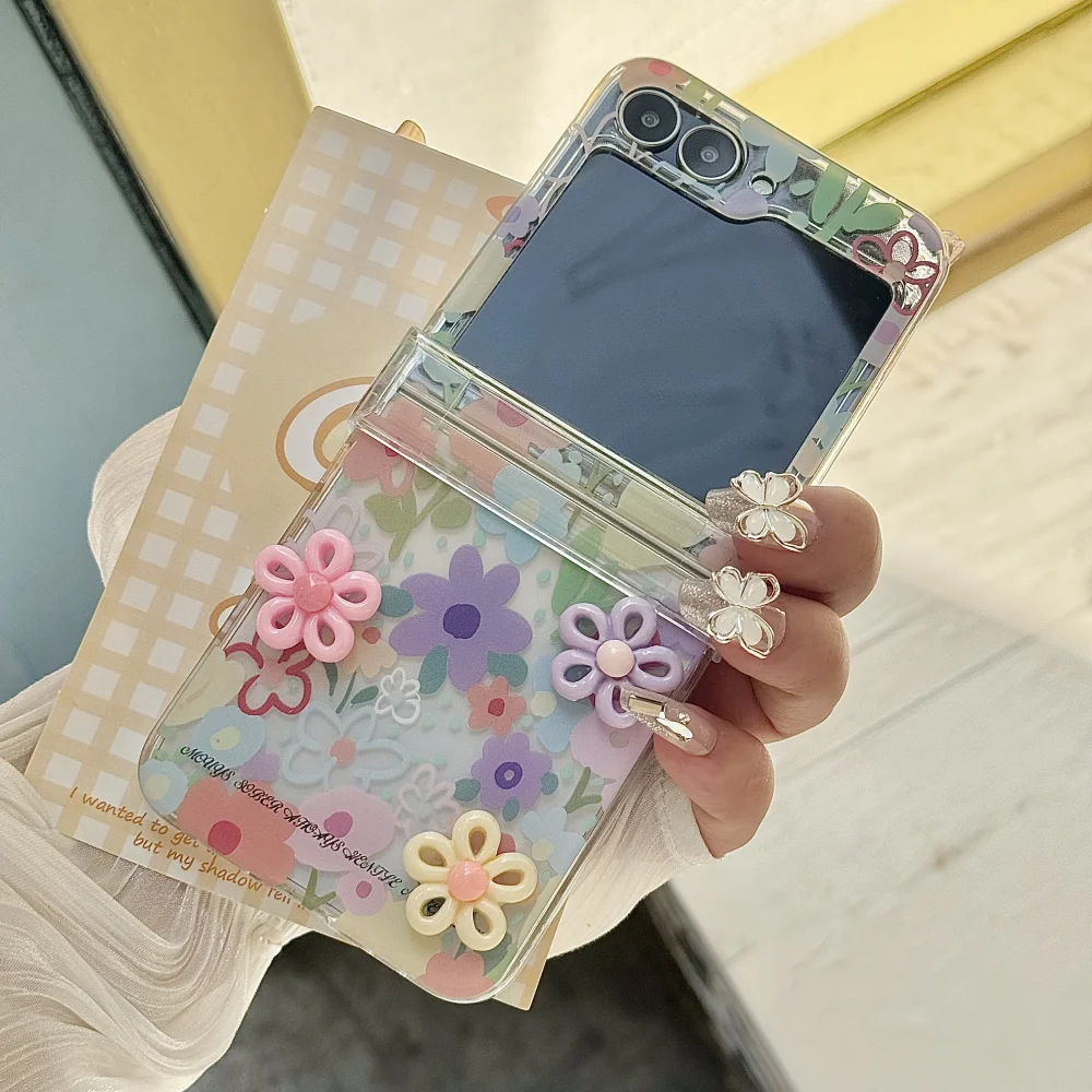 2-in-1 Lovely 3D Rotating Flower Phone Case with Wrist Chain - Shockproof Hinge Protection Cover