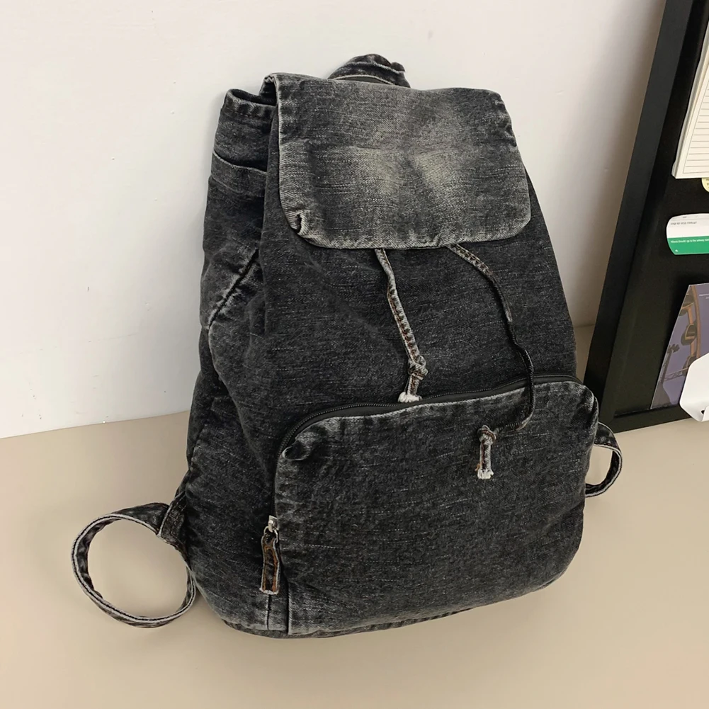 Denim Laptop Backpack Vintage Women's Backpack Casual Canvas Daypack Female Handbag Purse Shoulder Bag College Travel Rucksack