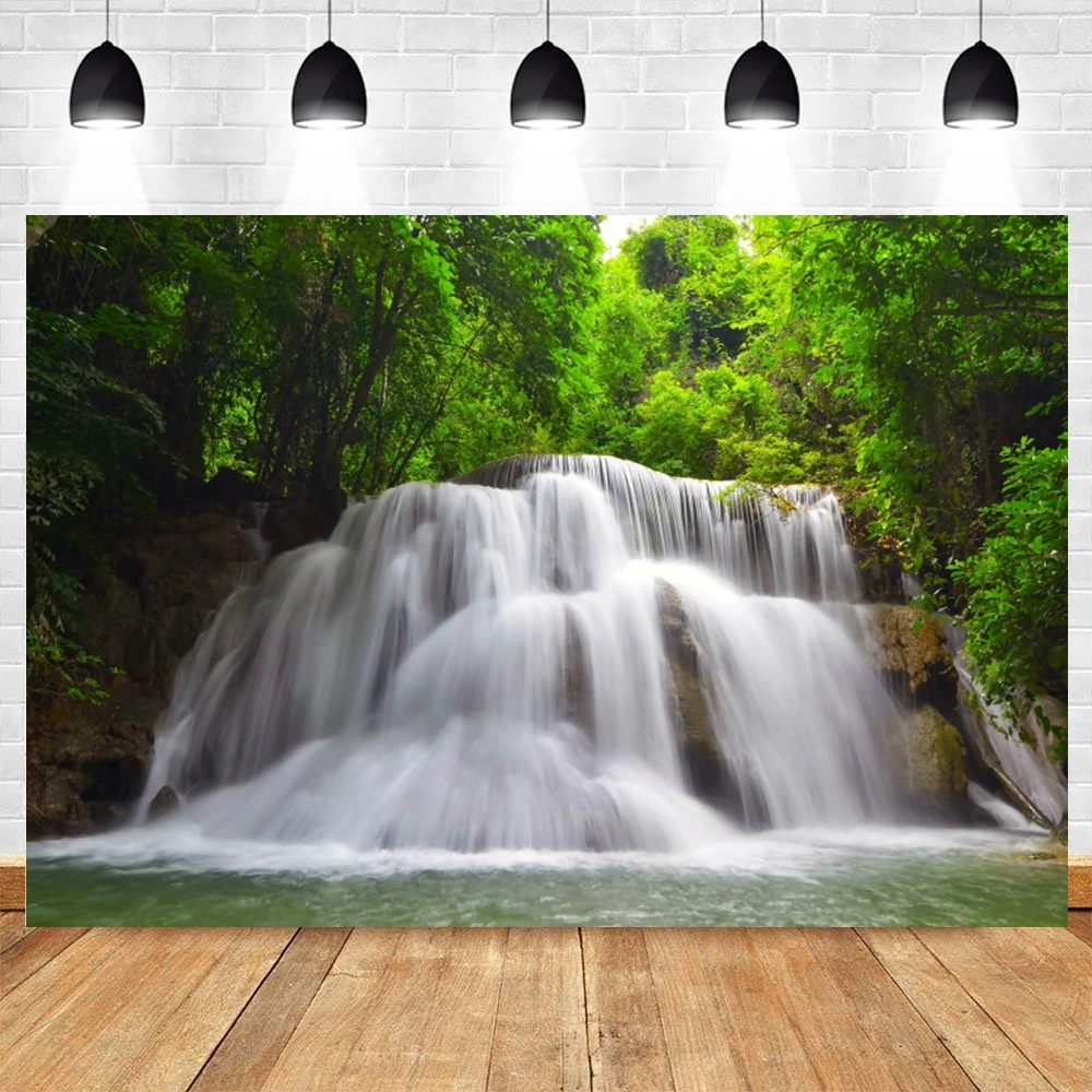 Pano de Fundo Cachoeira Montanha Água Primavera Paisagem Floresta Selva Fundo de Verão Photo Studio Props - Image 4