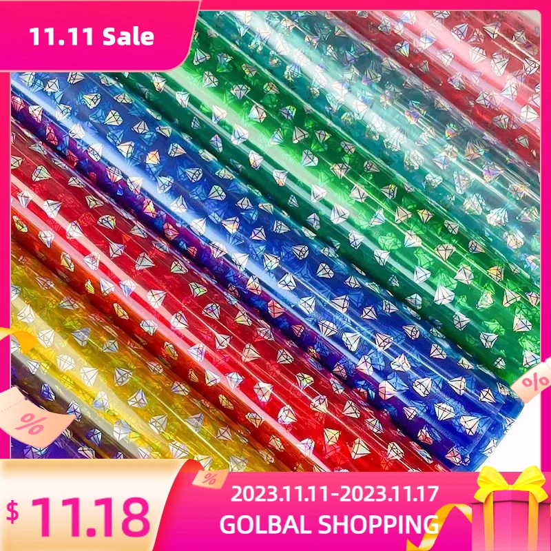 

46x135cm Holographic Colorful Small Diamond PVC Super Clear Vinyl Faux Leather Sheets for DIY Earrings Bags Crafts Making 0.4mm