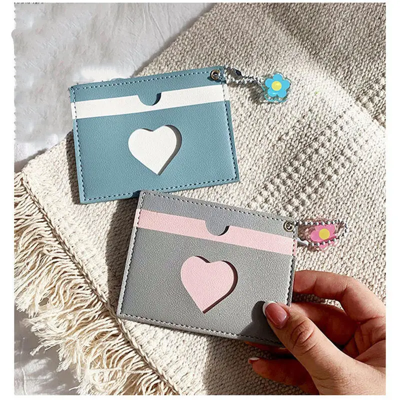 Ins Lovely Card Wallet PU Leather Luxury Cute Fashion Card Holder Girls Casual Heart Slim Woman Portable Cover Bag Gift